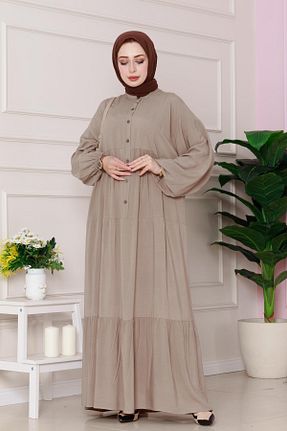 لباس حجاب قهوه ای زنانه اورسایز Sevitli - کد 902396365