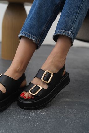 صندل مشکی زنانه چرم مصنوعی lavishoes - کد 902486893