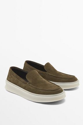 کفش لوفر خاکی مردانه چرم خالص Massimo Dutti - کد 902485106