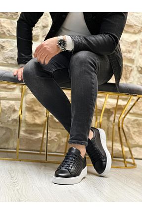 کفش اسنیکر مشکی مردانه چرم اصل ByItallanoshoes - کد 902613322