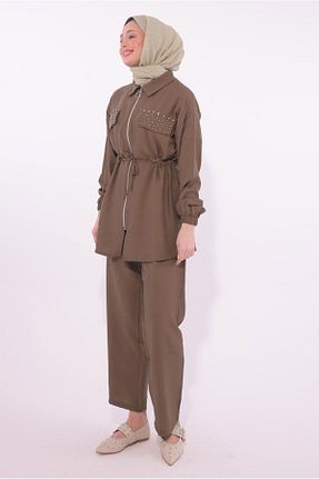 ست بالاتنه و پائین تنه حجاب قهوه ای زنانه رگولار TRENDTESETTÜR - کد 902598073