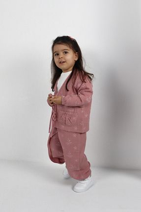 ست بالاتنه و پائین تنه صورتی بچه گانه بافتنی SEUZ KIDS CHILDREN