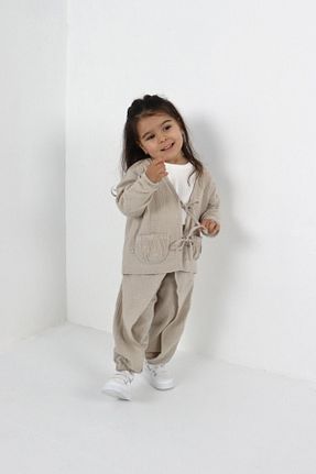 ست بالاتنه و پائین تنه نباتی بچه گانه بافتنی SEUZ KIDS CHILDREN