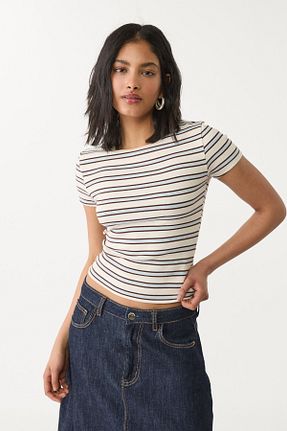 تیشرت آبی زنانه اسلیم فیت Stradivarius - کد 902682850