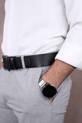 کمربند مشکی مردانه چرم خالص Papuçsepeti - کد 902704678