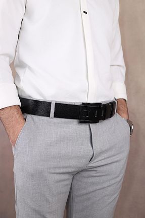 کمربند مشکی مردانه چرم خالص Papuçsepeti - کد 902704841