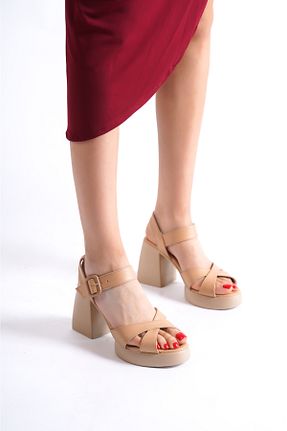 صندل بژ زنانه پاشنه ضخیم Mubiano - کد 736807127