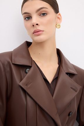 پالتو پشمی قهوه ای زنانه Fitted adL - کد 902724117