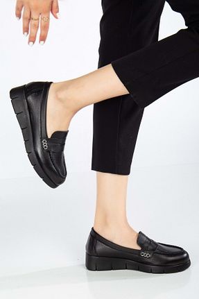 کفش کژوال مشکی زنانه چرم خالص ANALİN SHOES - کد 895133430