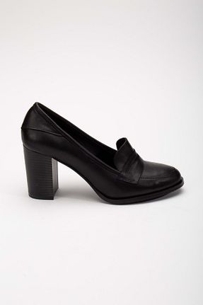 کفش پاشنه بلند کلاسیک مشکی زنانه چرم خالص ANALİN SHOES - کد 827661919