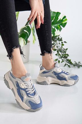 کفش اسنیکر آبی زنانه بند دار ANALİN SHOES - کد 898110025