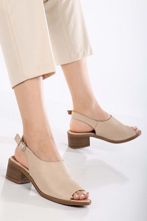 صندل بژ زنانه پاشنه ضخیم ANALİN SHOES - کد 900415423