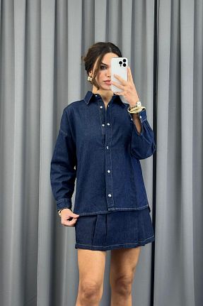پیراهن سرمه ای زنانه اورسایز Serica Moda - کد 902779406