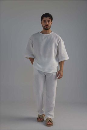 ست بالاتنه و پائین تنه سفید مردانه بافتنی OUTFİT MAN - کد 902837143