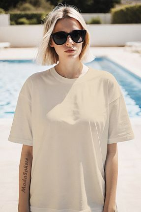 تیشرت بژ زنانه اورسایز ModaSphere - کد 902869362