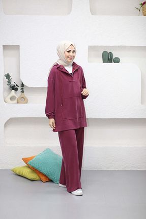 ست بالاتنه و پائین تنه زرشکی زنانه بافتنی MERVE TESETTÜR - کد 902961103