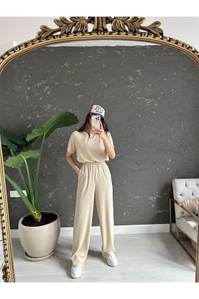 ست بالاتنه و پائین تنه بژ زنانه بافت CMZ COLLECTİON - کد 902975541