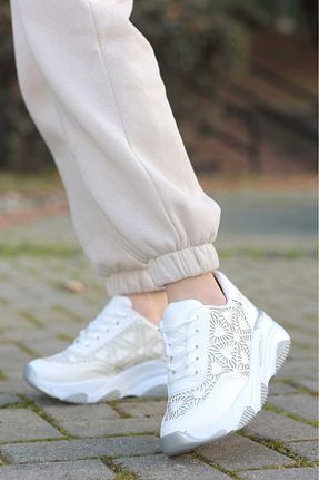 کفش بیرون سفید زنانه چرم مصنوعی LEYDİ SHOES - کد 902972346
