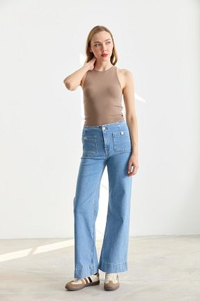 شلوار جین آبی زنانه پاچه گشاد Qutu Butik - کد 903009162