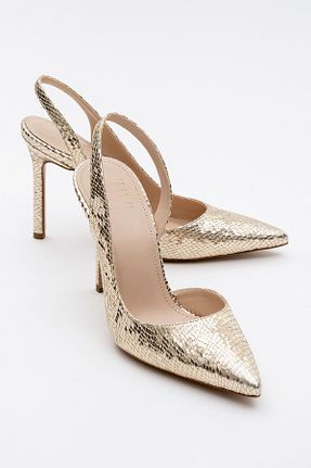 کفش پاشنه بلند کلاسیک طلائی زنانه چرم مصنوعی luvishoes - کد 903005857
