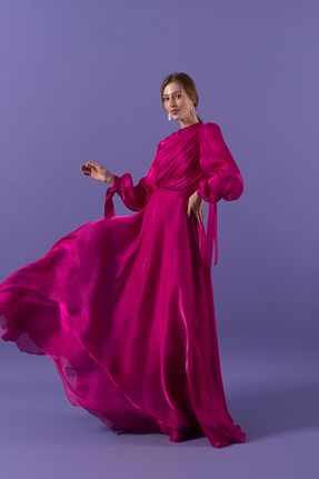 لباس مجلسی حجاب صورتی زنانه یقه ایستاده Stilife - کد 904166120