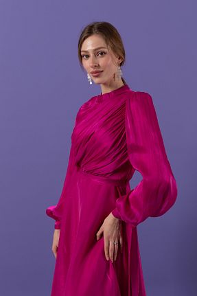 لباس مجلسی حجاب صورتی زنانه یقه ایستاده Stilife - کد 904166120