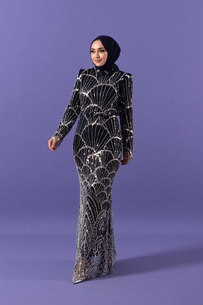 لباس مجلسی حجاب سرمه ای زنانه Stilife - کد 904165713