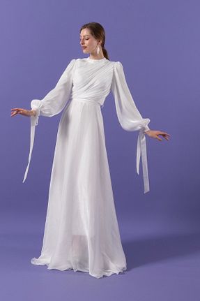 لباس مجلسی حجاب سفید زنانه یقه ایستاده Stilife - کد 904166562
