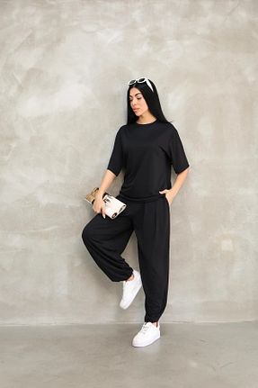 ست بالاتنه و پائین تنه مشکی زنانه بافت sportiness - کد 903045650