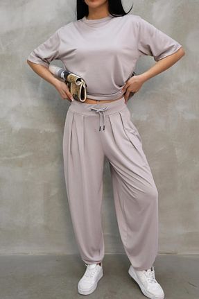 ست بالاتنه و پائین تنه بژ زنانه بافت 02Lady Fashion - کد 903097106