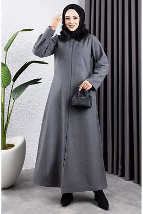 پالتو پشمی حجاب طوسی زنانه Relaxed sefamerve - کد 904336938