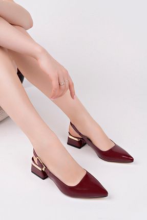 کفش استایلیتو زرشکی پاشنه ضخیم LZ SHOES - کد 904098955