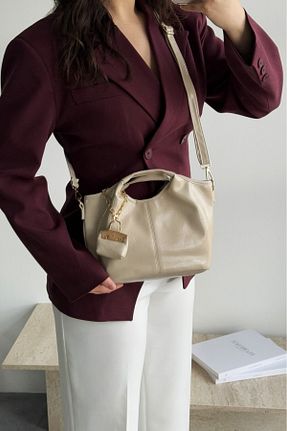 کیف دوشی بژ زنانه چرم مصنوعی leonas - کد 903225286