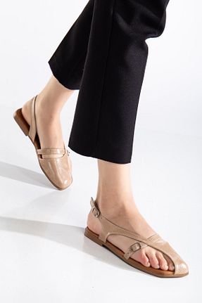 صندل بژ زنانه پاشنه تخت SUİNS SHOES - کد 903249064