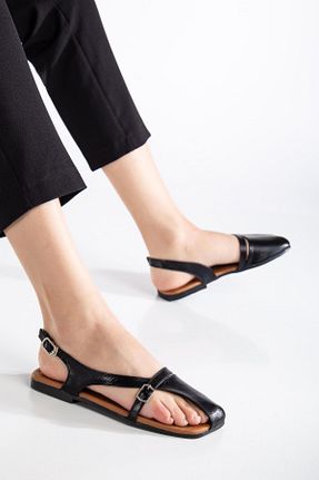 صندل مشکی زنانه پاشنه تخت SUİNS SHOES - کد 903249122