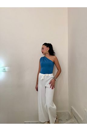 شلوار پارچه ای سفید زنانه بلند Gamze Ege Fashion - کد 903293004