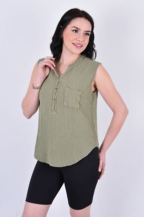 بلوز خاکی زنانه یقه قاضی OTEXSA - کد 903421117