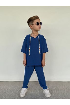 ست بالاتنه و پائین تنه آبی بچه گانه بافتنی barin kids - کد 904492306