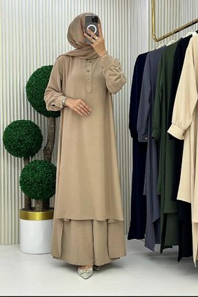 ست بالاتنه و پائین تنه حجاب قهوه ای زنانه رگولار Mercan - کد 903441971