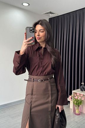 پیراهن قهوه ای زنانه رگولار ECEMİ - کد 903563954