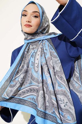 شال آبی زنانه پنبه ای Helyabutik - کد 901754091