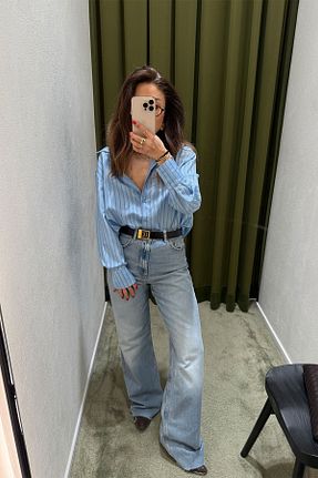 شلوار جین متالیک زنانه فاق بلند Özge Özgenç - کد 903611448