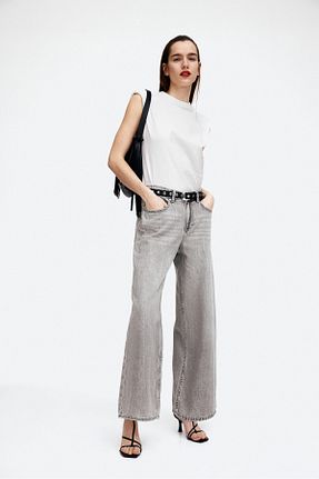 شلوار جین طوسی زنانه پاچه گشاد H&M - کد 903627443