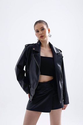 کاپشن حجاب مشکی چرم مصنوعی Miss Beyoğlu - کد 903629276