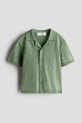 پیراهن خاکی بچه گانه یقه مردانه H&M - کد 904710488