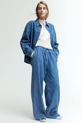 شلوار آبی زنانه پنبه ای H&M - کد 903627139