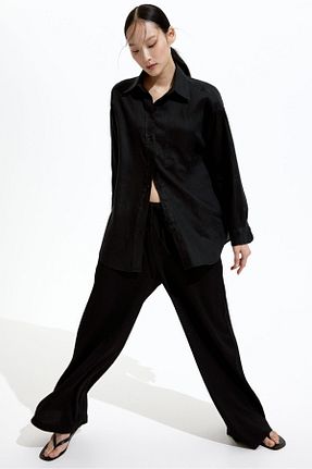 شلوار مشکی زنانه کتان H&M - کد 903627457