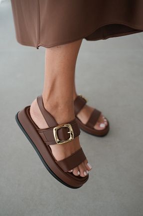 صندل قهوه ای زنانه پاشنه تخت selinshoes - کد 903733673