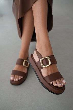 صندل قهوه ای زنانه پاشنه تخت selinshoes - کد 903733673