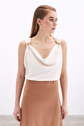 بلوز بژ زنانه ساده Sateen - کد 903739518